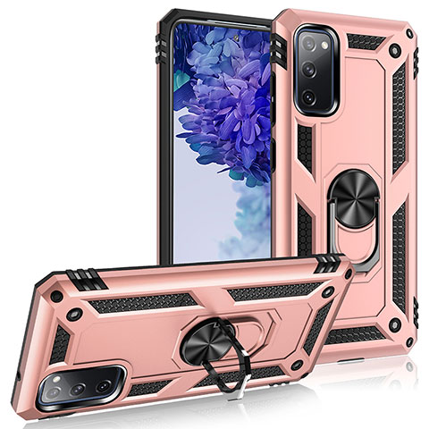 Funda Bumper Silicona y Plastico Mate Carcasa con Magnetico Anillo de dedo Soporte MQ3 para Samsung Galaxy S20 FE (2022) 5G Oro Rosa