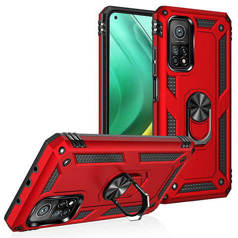 Funda Bumper Silicona y Plastico Mate Carcasa con Magnetico Anillo de dedo Soporte MQ3 para Xiaomi Mi 10T Pro 5G Rojo