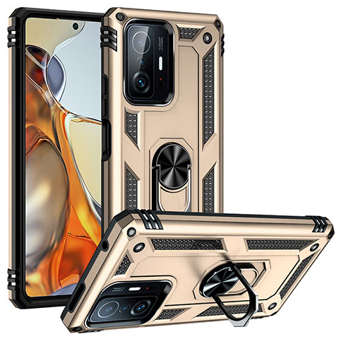 Funda Bumper Silicona y Plastico Mate Carcasa con Magnetico Anillo de dedo Soporte MQ3 para Xiaomi Mi 11T Pro 5G Oro