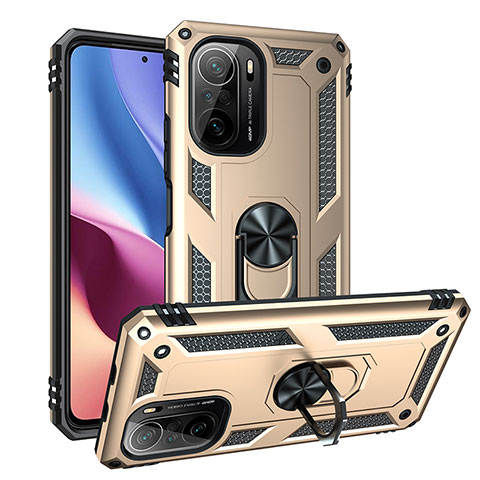 Funda Bumper Silicona y Plastico Mate Carcasa con Magnetico Anillo de dedo Soporte MQ3 para Xiaomi Mi 11X 5G Oro