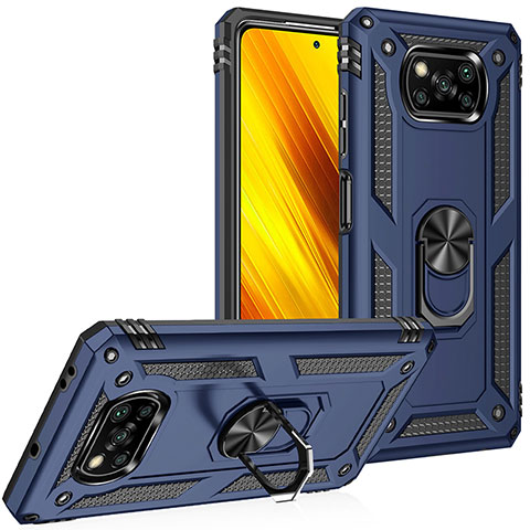 Funda Bumper Silicona y Plastico Mate Carcasa con Magnetico Anillo de dedo Soporte MQ3 para Xiaomi Poco X3 Pro Azul