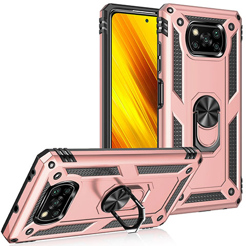 Funda Bumper Silicona y Plastico Mate Carcasa con Magnetico Anillo de dedo Soporte MQ3 para Xiaomi Poco X3 Pro Oro Rosa