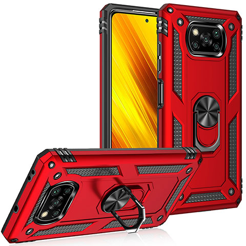 Funda Bumper Silicona y Plastico Mate Carcasa con Magnetico Anillo de dedo Soporte MQ3 para Xiaomi Poco X3 Pro Rojo