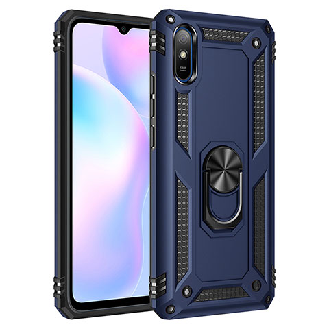 Funda Bumper Silicona y Plastico Mate Carcasa con Magnetico Anillo de dedo Soporte MQ3 para Xiaomi Redmi 9AT Azul