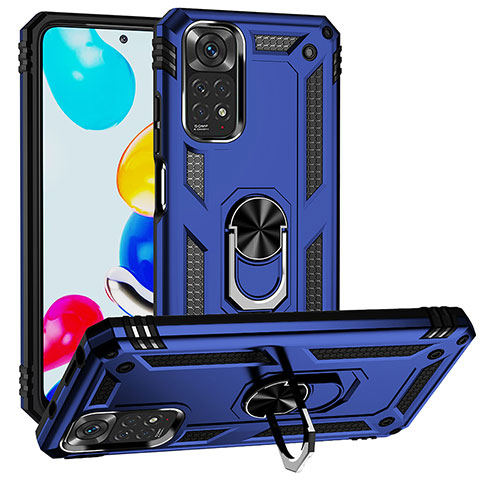 Funda Bumper Silicona y Plastico Mate Carcasa con Magnetico Anillo de dedo Soporte MQ3 para Xiaomi Redmi Note 11 4G (2022) Azul