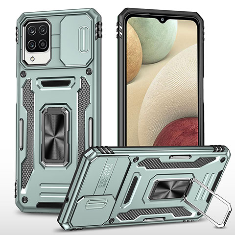 Funda Bumper Silicona y Plastico Mate Carcasa con Magnetico Anillo de dedo Soporte MQ4 para Samsung Galaxy A12 5G Menta Verde