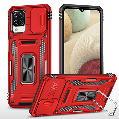 Funda Bumper Silicona y Plastico Mate Carcasa con Magnetico Anillo de dedo Soporte MQ4 para Samsung Galaxy M12 Rojo