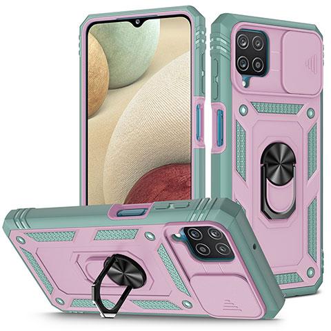 Funda Bumper Silicona y Plastico Mate Carcasa con Magnetico Anillo de dedo Soporte MQ5 para Samsung Galaxy M12 Rosa