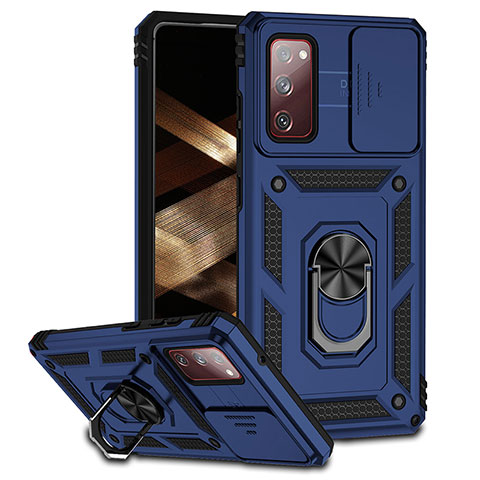 Funda Bumper Silicona y Plastico Mate Carcasa con Magnetico Anillo de dedo Soporte MQ6 para Samsung Galaxy S20 Lite 5G Azul