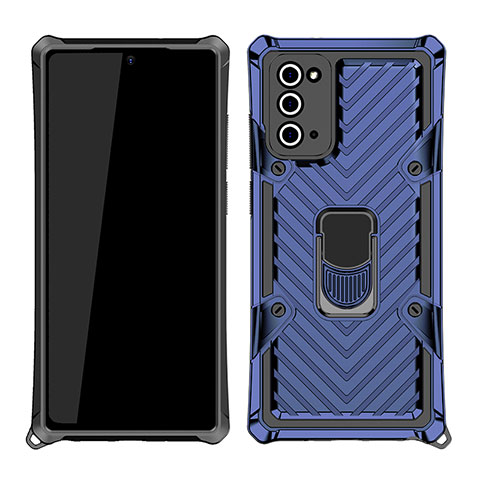 Funda Bumper Silicona y Plastico Mate Carcasa con Magnetico Anillo de dedo Soporte N03 para Samsung Galaxy Note 20 5G Azul