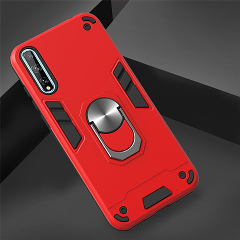 Funda Bumper Silicona y Plastico Mate Carcasa con Magnetico Anillo de dedo Soporte para Huawei Enjoy 10S Rojo