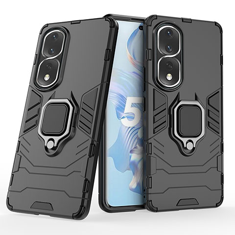Funda Bumper Silicona y Plastico Mate Carcasa con Magnetico Anillo de dedo Soporte para Huawei Honor 80 Pro Flat 5G Negro