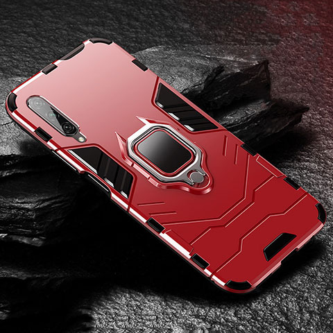 Funda Bumper Silicona y Plastico Mate Carcasa con Magnetico Anillo de dedo Soporte para Huawei Honor 9X Pro Rojo