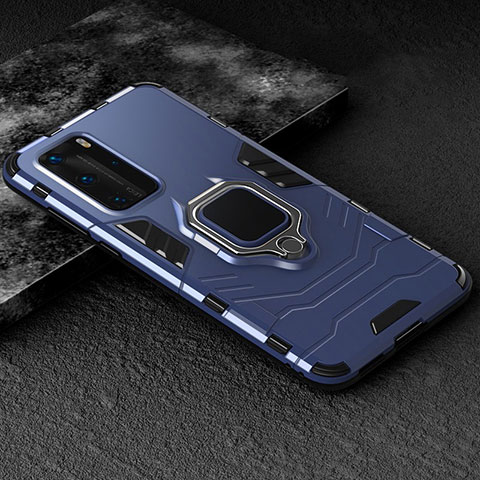 Funda Bumper Silicona y Plastico Mate Carcasa con Magnetico Anillo de dedo Soporte para Huawei P40 Pro Azul