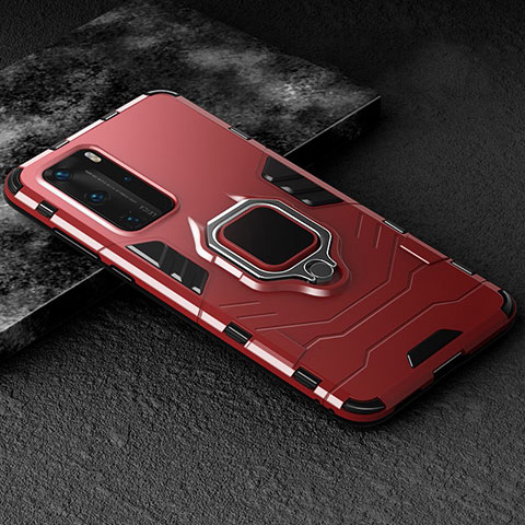 Funda Bumper Silicona y Plastico Mate Carcasa con Magnetico Anillo de dedo Soporte para Huawei P40 Pro Rojo