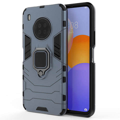 Funda Bumper Silicona y Plastico Mate Carcasa con Magnetico Anillo de dedo Soporte para Huawei Y9a Azul