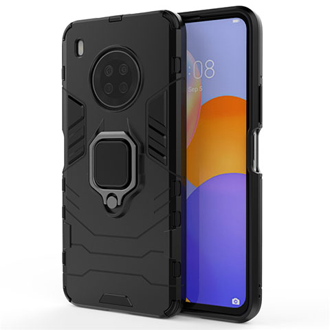 Funda Bumper Silicona y Plastico Mate Carcasa con Magnetico Anillo de dedo Soporte para Huawei Y9a Negro