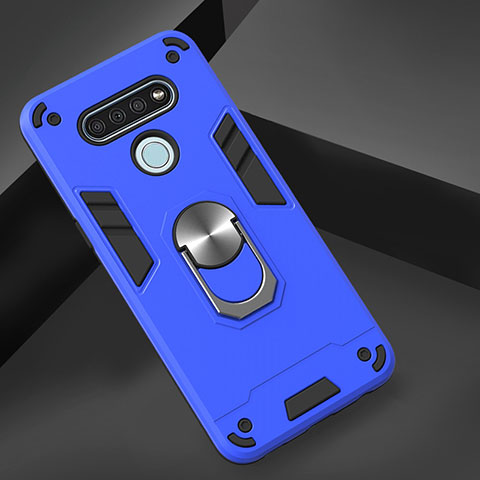 Funda Bumper Silicona y Plastico Mate Carcasa con Magnetico Anillo de dedo Soporte para LG K51 Azul