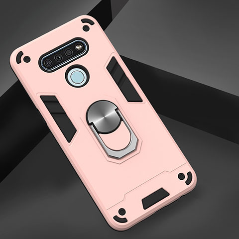 Funda Bumper Silicona y Plastico Mate Carcasa con Magnetico Anillo de dedo Soporte para LG K51 Oro Rosa