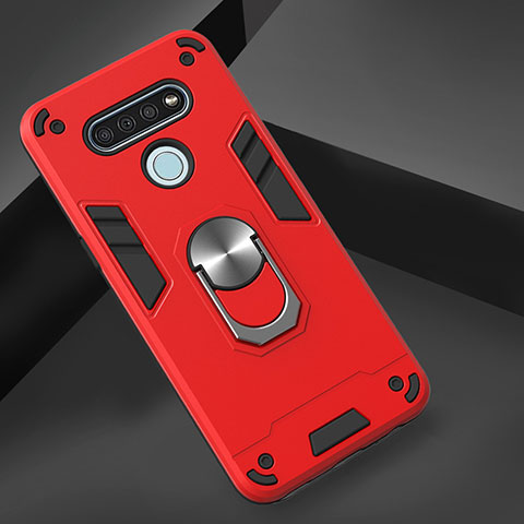 Funda Bumper Silicona y Plastico Mate Carcasa con Magnetico Anillo de dedo Soporte para LG K51 Rojo