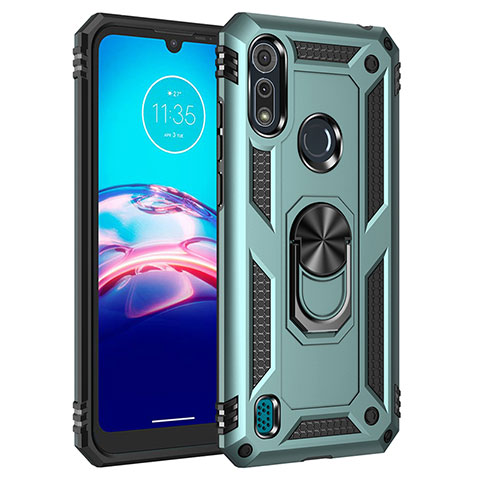 Funda Bumper Silicona y Plastico Mate Carcasa con Magnetico Anillo de dedo Soporte para Motorola Moto E6s (2020) Cian