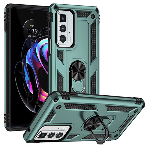 Funda Bumper Silicona y Plastico Mate Carcasa con Magnetico Anillo de dedo Soporte para Motorola Moto Edge 20 Pro 5G Verde