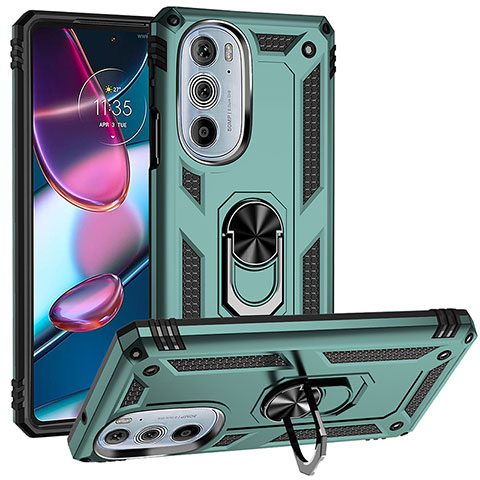 Funda Bumper Silicona y Plastico Mate Carcasa con Magnetico Anillo de dedo Soporte para Motorola Moto Edge 30 Pro 5G Verde