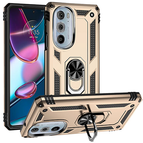 Funda Bumper Silicona y Plastico Mate Carcasa con Magnetico Anillo de dedo Soporte para Motorola Moto Edge Plus (2022) 5G Oro