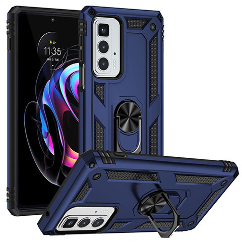 Funda Bumper Silicona y Plastico Mate Carcasa con Magnetico Anillo de dedo Soporte para Motorola Moto Edge S Pro 5G Azul