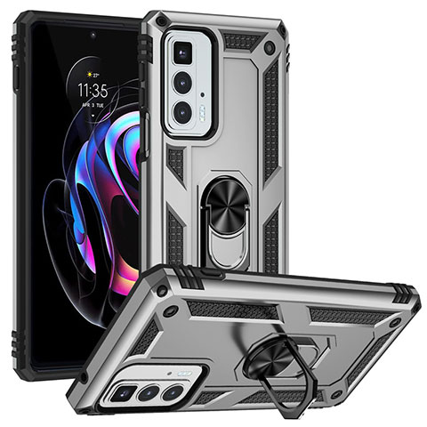 Funda Bumper Silicona y Plastico Mate Carcasa con Magnetico Anillo de dedo Soporte para Motorola Moto Edge S Pro 5G Plata