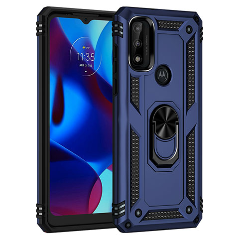 Funda Bumper Silicona y Plastico Mate Carcasa con Magnetico Anillo de dedo Soporte para Motorola Moto G Pure Azul