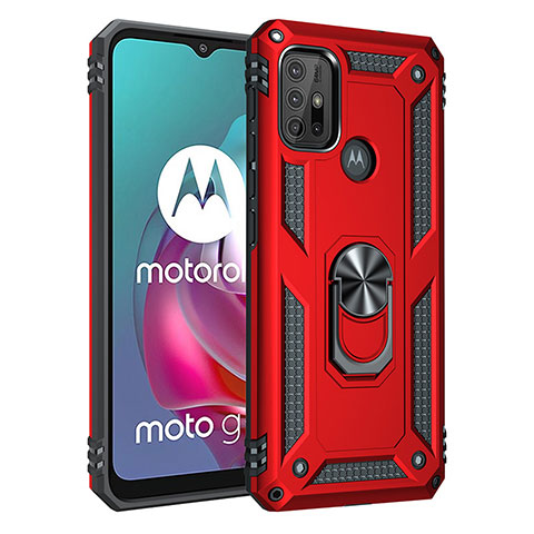 Funda Bumper Silicona y Plastico Mate Carcasa con Magnetico Anillo de dedo Soporte para Motorola Moto G20 Rojo