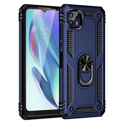 Funda Bumper Silicona y Plastico Mate Carcasa con Magnetico Anillo de dedo Soporte para Motorola Moto G50 5G Azul