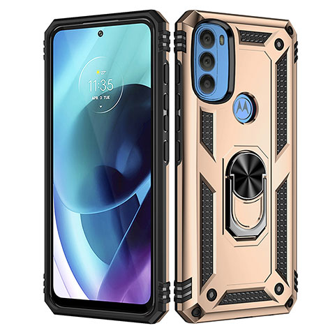 Funda Bumper Silicona y Plastico Mate Carcasa con Magnetico Anillo de dedo Soporte para Motorola Moto G71 5G Oro