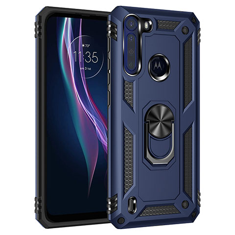 Funda Bumper Silicona y Plastico Mate Carcasa con Magnetico Anillo de dedo Soporte para Motorola Moto One Fusion Azul