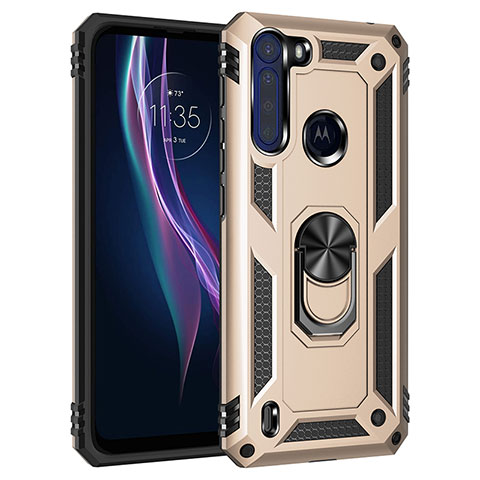 Funda Bumper Silicona y Plastico Mate Carcasa con Magnetico Anillo de dedo Soporte para Motorola Moto One Fusion Oro