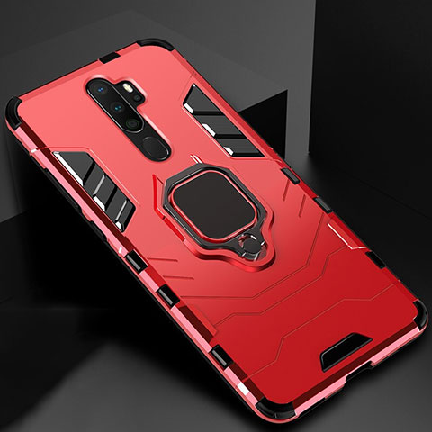 Funda Bumper Silicona y Plastico Mate Carcasa con Magnetico Anillo de dedo Soporte para Oppo A11X Rojo