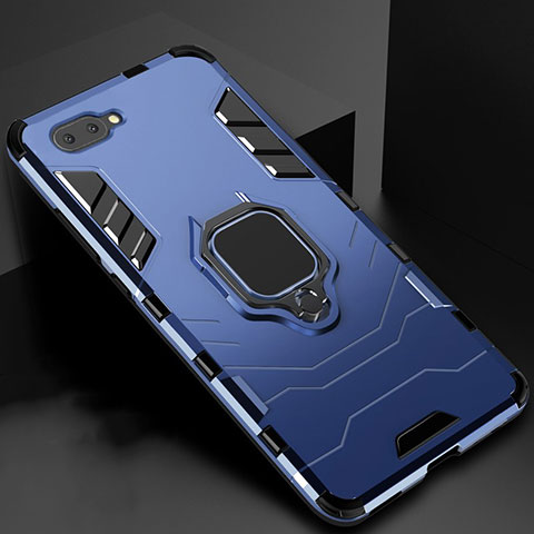 Funda Bumper Silicona y Plastico Mate Carcasa con Magnetico Anillo de dedo Soporte para Oppo A12e Azul