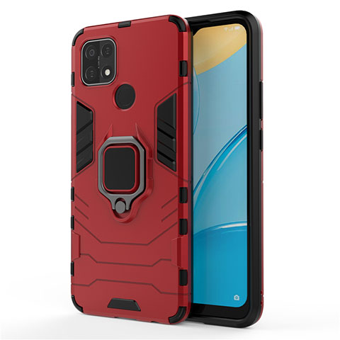 Funda Bumper Silicona y Plastico Mate Carcasa con Magnetico Anillo de dedo Soporte para Oppo A15 Rojo