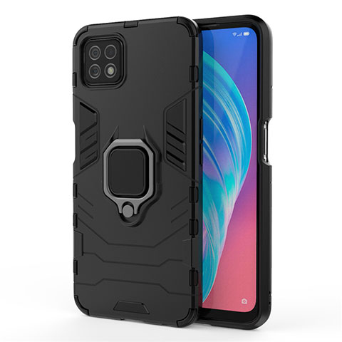 Funda Bumper Silicona y Plastico Mate Carcasa con Magnetico Anillo de dedo Soporte para Oppo A72 5G Negro