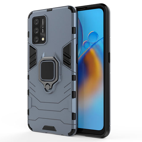 Funda Bumper Silicona y Plastico Mate Carcasa con Magnetico Anillo de dedo Soporte para Oppo F19 Azul