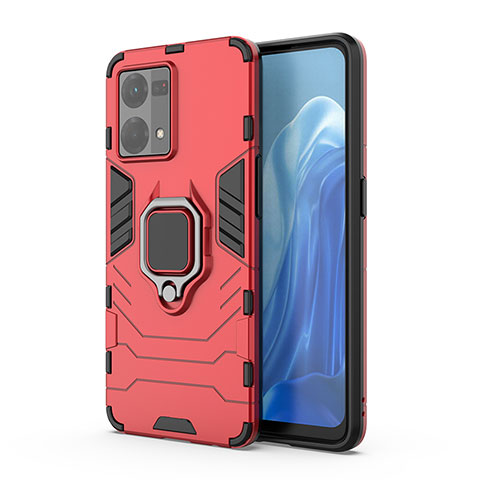 Funda Bumper Silicona y Plastico Mate Carcasa con Magnetico Anillo de dedo Soporte para Oppo F21s Pro 4G Rojo