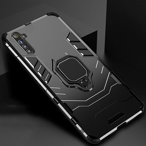 Funda Bumper Silicona y Plastico Mate Carcasa con Magnetico Anillo de dedo Soporte para Oppo K5 Negro