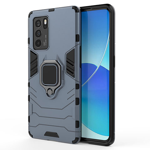 Funda Bumper Silicona y Plastico Mate Carcasa con Magnetico Anillo de dedo Soporte para Oppo Reno6 Pro 5G India Azul