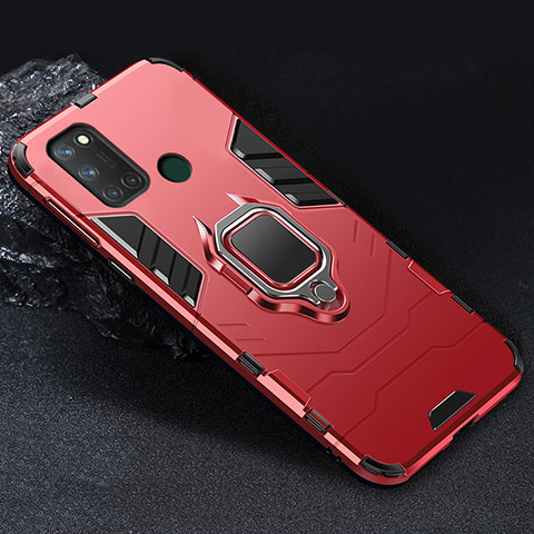 Funda Bumper Silicona y Plastico Mate Carcasa con Magnetico Anillo de dedo Soporte para Realme 7i Rojo