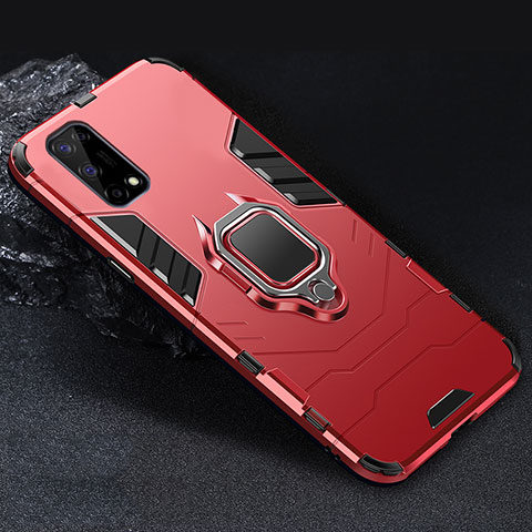 Funda Bumper Silicona y Plastico Mate Carcasa con Magnetico Anillo de dedo Soporte para Realme V5 5G Rojo