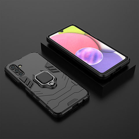 Funda Bumper Silicona y Plastico Mate Carcasa con Magnetico Anillo de dedo Soporte para Samsung Galaxy A04s Negro