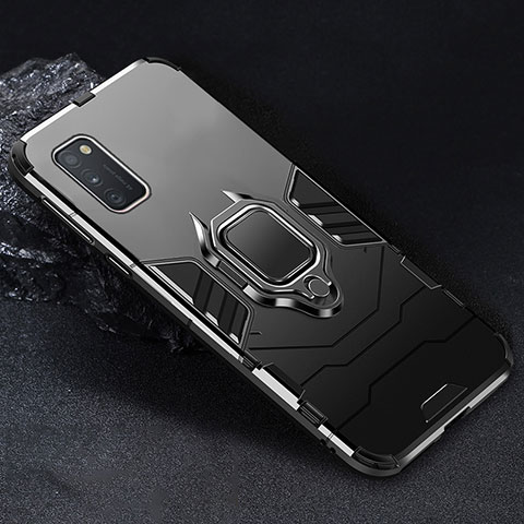 Funda Bumper Silicona y Plastico Mate Carcasa con Magnetico Anillo de dedo Soporte para Samsung Galaxy A41 Negro