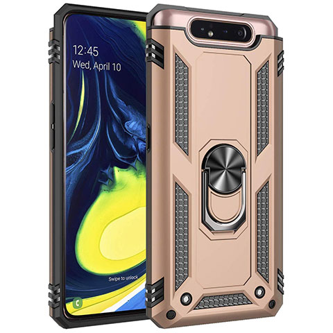 Funda Bumper Silicona y Plastico Mate Carcasa con Magnetico Anillo de dedo Soporte para Samsung Galaxy A80 Oro