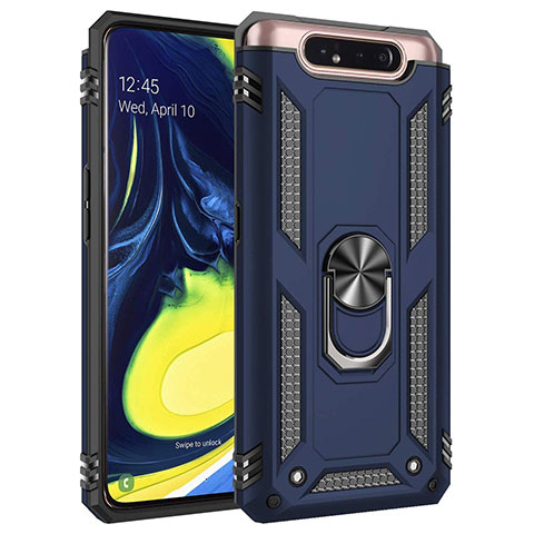 Funda Bumper Silicona y Plastico Mate Carcasa con Magnetico Anillo de dedo Soporte para Samsung Galaxy A90 4G Azul